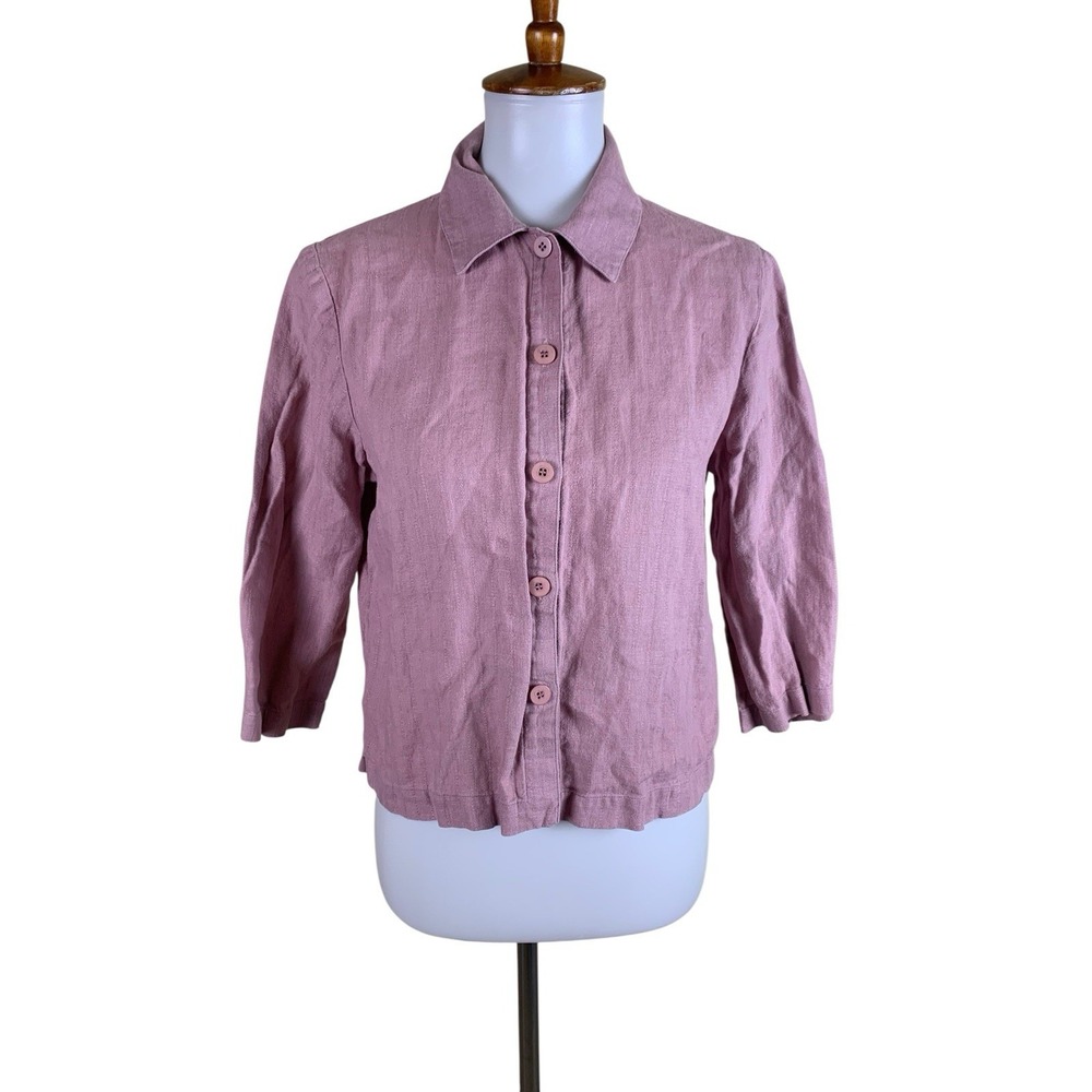 Eileen Fisher Mauve Linen Button Up Minimalist‎ Capsule Shirt Jacket XS